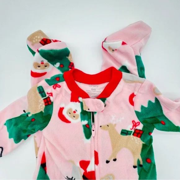 NWT 🥀 6 Month Baby Pink Christmas Onesie Sleeper - Picture 5 of 7